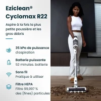 EZICLEAN Cyclomax R22 station - Aspirateur balai sans fil - 52 min - 500 W - 35 kPa - Blanc(m-2)