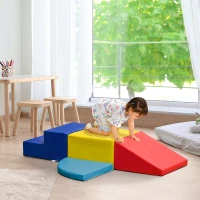 HOMCOM 4 Blocs de construction XL - modules de motricité - jouets éducatifs - parcours motricité enfant mousse EPE polyuréthane, bleu, jaune, rouge(m-10)