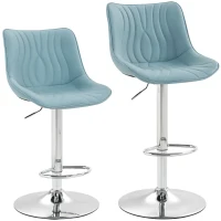 HOMCOM Conjunto de 2 Bancos de Bar Altura Ajustável Estrutura em Aço Estofados em Pu 47,5x54x(92-110) cm Azul Escuro(m-1)