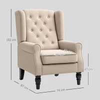 HOMCOM Poltrona de Sala Capitonê com Assento Amplo Pés em Madeira Estilo Clássico Grande Conforto 74x87x102 cm Bege(m-3)