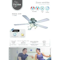 Ventilateur de plafond réversible FARELEK BALEARES - Ø 132 cm, 5 pales blanches / cannées blanches + éclairage(m-3)