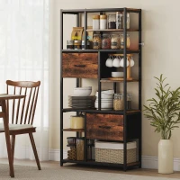 HOMCOM Freestanding Storage Shelf — 2 Fabric Drawers & 9 Open Compartments, Steel Frame, Rustic Brown/Black(m-4)