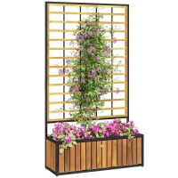 Outsunny Floreira com Treliça Canteiro Elevado em Acácia 74x27x131 cm Teca(m-6)