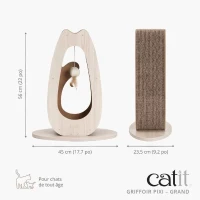 Griffoir pour chat - CATIT - Pixi Grand - Avec balle en tissu et plume - Aspect chene naturel(m-6)