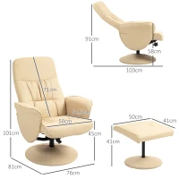 HOMCOM Poltrona Relax com Reposapés Giro 360° e Encosto Reclinável 76x81x101 cm Bege(m-3)