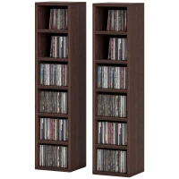 HOMCOM Conjunto 2 Estantes Verticais para CD/DVD 12 Compartimentos 160 CDs Efeito Madeira Castanho(m-7)