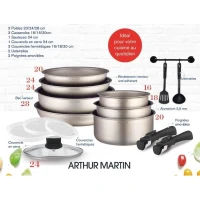 Batterie de cuisine Arthur Martin AM133CH 15 pieces - Aluminium - Poignée amovible - Tous feux dont induction(m-2)