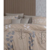 Parure de lit - 1 housse de couette 220 x 240 cm + 2 taies d'oreiller 60 x 60 cm - 100% coton renforcé - Beige(m-4)