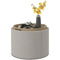 HOMCOM Hocker Polsterhocker, Leinen, versteckter Stauraum, umkehrbarer Deckel, 56cm x 56 cm x 42 cm, Hellgrau + Natur(m-11)