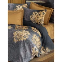 Parure de lit - 1 housse de couette 220 x 240 cm + 2 taies d'oreiller 60 x 60 cm - Satiné 100% coton - Anthracite(m-4)