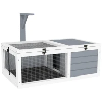 PawHut Terrario para Reptéis Casa para Tartarugas de Madeira com 2 Áreas e Suporte para Lâmpada 81x48x31,5 cm Cinza Claro(m-1)