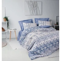 Parure de lit - 1 housse de couette 220 x 240 cm + 2 taies d'oreiller 60 x 60 cm - 100% coton renforcé - Bleu(m-1)