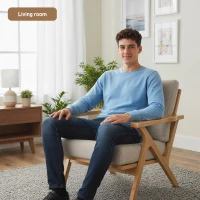 Sillón nórdico HOMCOM en tejido efecto lino, asiento mullido y patas de hevea — beige(m-4)