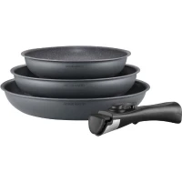 Batterie de cuisine ARTHUR MARTIN AM521GM Set de 3 poeles - Gris Mat 20-24-28 cm + 1 poignée amovible - Tous feux dont induction(m-1)