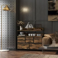 HOMCOM Cômoda 5 Gavetas Dobráveis com Prateleiras 98x29x85 cm Castanho Rústico(m-5)