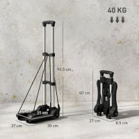 HOMCOM Cărucior portbagaj pliabil de 40 kg cu 2 curele, mâner telescopic, din aluminiu și plastic, negru(m-3)