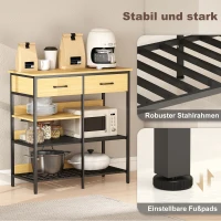 HOMCOM Sideboard, Kommode mit 2 Schubladen, 3 offenen Regalen Küchenschrankfür Küche, Wohnzimmer 90 x 40 x 91 cm, Naturholz(m-6)
