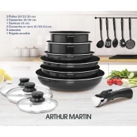 ARTHUR MARTIN Batterie de cuisine amovible 15 pieces 16-20-22-24-26 cm noir - Tous feux dont induction(m-2)