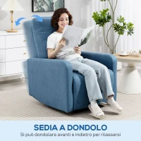 HOMCOM Poltrona Relax Reclinabile Manualmente a 135°, Girevole a 360° con Funzione Dondolo, Blu(m-8)
