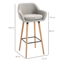 HOMCOM Conjunto de 2 Bancos de Bar Bancos Altos de Grande Conforto com Apoio para Os Pés e Apoios de Braços 55x48x100 cm Bege(m-3)