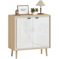 HOMCOM Aparador Alto Brilho 2 Portas com Prateleira Ajustável 72x35x77 cm Branco e Carvalho(m-6)