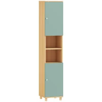 HOMCOM Coluna de Arrumação para Casa de Banho com 2 Portas Prateleiras Ajustáveis 30x30x166 cm Verde e Madeira(m-1)