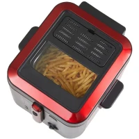 Friteuse électrique - BRANDT - FRI25R - Cuve fixe - 2,5 L d'huile + 1kg de frites - Hublot de contrôle - Rouge / Noir(m-2)