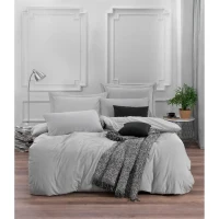 Parure de lit - 1 housse de couette 220 x 240 cm + 2 taies d'oreiller 60 x 60 cm - 65% coton, 35% polyester - Gris(m-1)