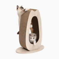 Griffoir pour chat - CATIT - Pixi Grand - Avec balle en tissu et plume - Aspect chene naturel(m-2)
