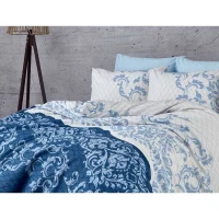Parure de lit - 1 housse de couette 220 x 240 cm + 2 taies d'oreiller 60 x 60 cm - 100% coton renforcé - Bleu(m-2)