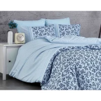 Parure de lit - 1 housse de couette 220 x 240 cm + 2 taies d'oreiller 60 x 60 cm - 100% coton renforcé - Bleu(m-2)