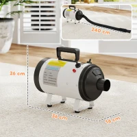 PawHut Secador de Pelo para Cães 2200W com 3 Bicos Baixo Ruído Branco(m-3)
