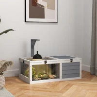 PawHut Terrario para Reptéis Casa para Tartarugas de Madeira com 2 Áreas e Suporte para Lâmpada 81x48x31,5 cm Cinza Claro(m-2)