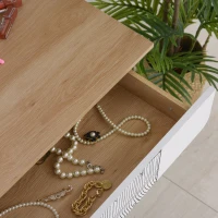 HOMCOM Penteadeira Escandinava com Espelho Redondo e Grande Gaveta 70x39x119-128 cm(m-5)