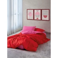 Parure de lit - 1 housse de couette 220 x 240 cm + 2 taies d'oreiller 60 x 60 cm - 100% coton renforcé - Rouge(m-1)