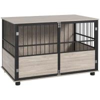 PawHut Gaiola para Cães 2 em 1 Móvel com tampo 100x60x68 cm 3 portas com fecho efeito Cor Nogueira e Preto(m-7)