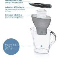 Carafe filtrante BRITA - Marella Graphite - Capacité 2,4L dont 1,4L d'eau filtrée - 1 Cartouche Maxtra Pro All-In-1 incluse(m-3)