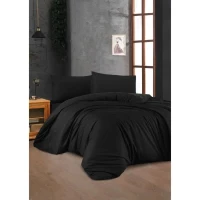 Parure de lit - 1 housse de couette 220 x 240 cm + 2 taies d'oreiller 60 x 60 cm - 100% coton renforcé - Noir(m-1)