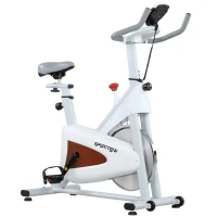 SPORTNOW Bicicleta Estática Silenciosa com Assento e Resistência Ajustáveis Monitor LCD Branco(m-1)