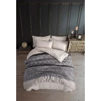 Parure de lit - 1 housse de couette 220 x 240 cm + 2 taies d'oreiller 60 x 60 cm - 65% coton, 35% polyester - Gris(m-1)