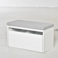 HOMCOM Banco de Arrumação com Almofada Cinzenta Gaveta Dupla para Sapatos Mdf Branco(m-4)