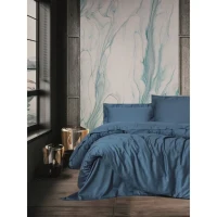 Parure de lit - 1 housse de couette 220 x 240 cm + 2 taies d'oreiller 60 x 60 cm - Satiné 100% coton - Bleu(m-1)