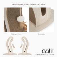 Griffoir pour chat - CATIT - Pixi Queue de chat - Avec balle en tissu et plume - Aspect chene naturel(m-4)
