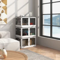 HOMCOM Caixas de Arrumação Dobráveis 69 L Empilháveis com Rodízios Branco(m-2)