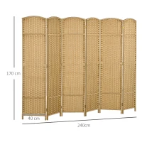 HOMCOM Biombo Interior em Madeira 6 Painéis 240x170 cm Separador de Ambientes Dobrável para Sala Quarto Natural(m-3)