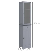 Kleankin Armário Coluna Alto para Casa de Banho com Porta Acrílica Gaveta 40x27x171,5 cm Cinza(m-3)