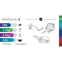 Robot pâtissier BOSCH Serie 2 MUMS2AW00 - 700 W - 4 vitesses - 3,8 L - Blanc(m-2)