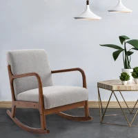 HOMCOM Fotoliu Tapitat din Lemn si Poliester Gri(m-14)