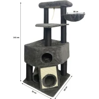 GUILY Arbre a chat stable - Idéal chats taille moyens - 50 x 50 x 141 cm - Gris foncé - 2 plateformes, 1 perchoir, 1 cabane, 1 rampe(m-6)