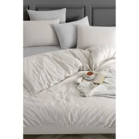 Parure de lit - 1 housse de couette 220 x 240 cm + 2 taies d'oreiller 60 x 60 cm - 70% coton, 30% polyester - Beige(m-4)